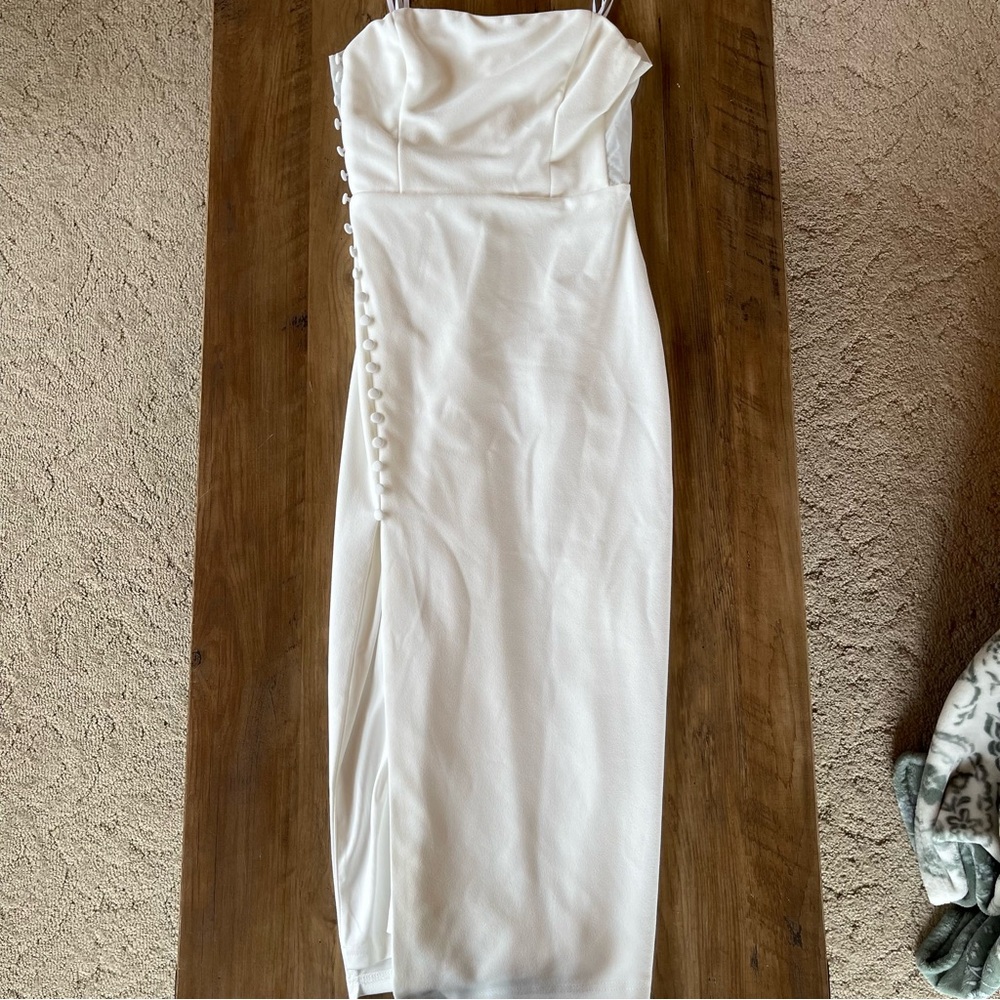 Loving the Feeling White Strapless Bodycon Midi Dress